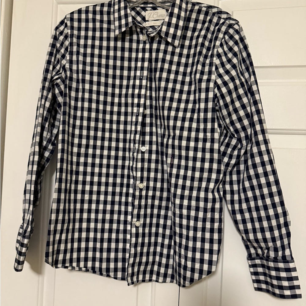 J. Crew White and Blue Long Sleeve Button Down Shirt